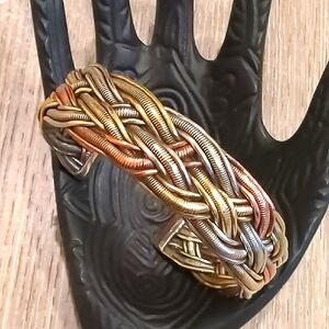Tibetan Tri Metal Braided Cuff Bracelet